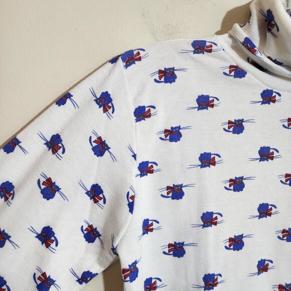 Vintage Cutty Rock Purple cat with red scarf print turtleneck woman's size small - Picture 10 of 11